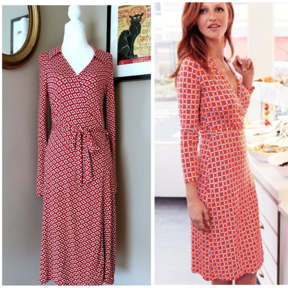 Boden size 4 Red Geometric Wrap Dress